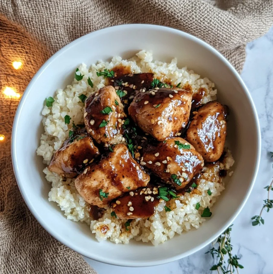 Plate of Keto Bourbon Chicken garnished with green onions
