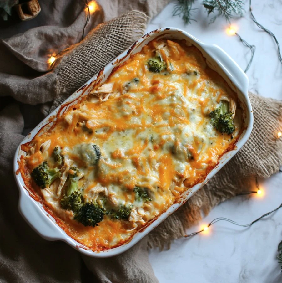 Keto Ranch Chicken Casserole served in a baking dish, garnished with herbs.